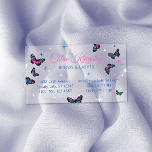 Pink Blue Butterflies & Sparkles Beauty Clear Business Cards