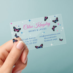 Pink Blue Butterflies & Sparkles Beauty Clear Business Cards
