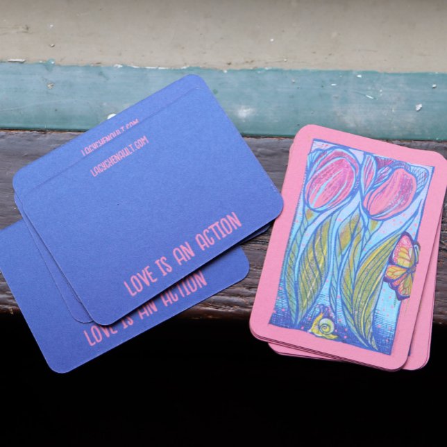 Pink Blue Butterfly Snail Tulips Spring Garden     Business Card (Creator Uploaded)