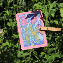 Pink Blue Butterfly Snail Tulips Spring Garden    