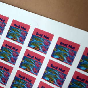 Pink Blue Butterfly Snail Tulips Spring Garden Square Sticker