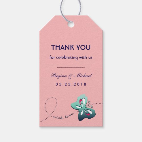 Pink Blue Butterfly Wedding Party Favor Gift Tag