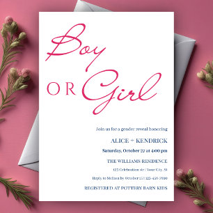 Pink Blue Calligraphy Boy Or Girl Gender Reveal Invitation