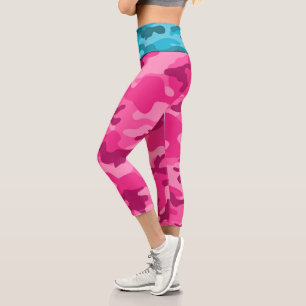 Pink Blue Camo INITIALS for Her Colorful Fun Capri Leggings