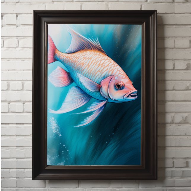 Pink Blue Chalk Drawing Fish iii Poster (Creator Uploaded)