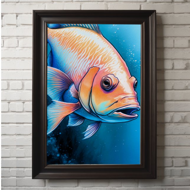 Pink Blue Chalk Drawing Fish Poster (Creator Uploaded)