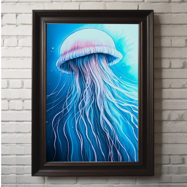 Pink Blue Chalk Drawing Jellyfish Poster (Creator Uploaded)