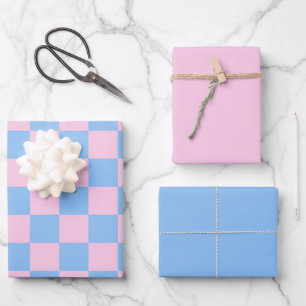 Pink Blue Checkerboard Baby Shower Mod  Wrapping Paper Sheets