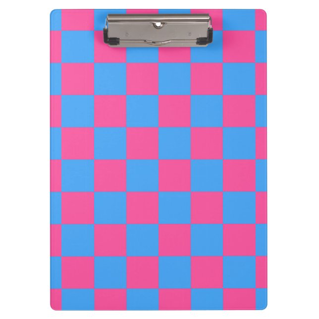 Pink Blue Checkered Check Pattern Clipboard (Front)