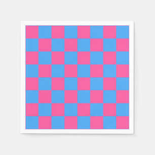 Pink Blue Checkered Check Pattern Napkins