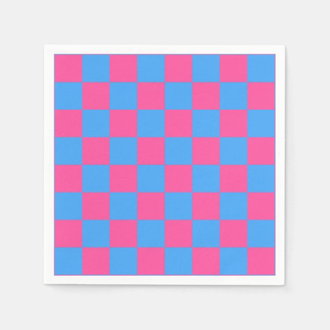 Pink Blue Checkered Check Pattern Napkins (Front)