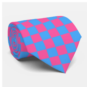 Pink Blue Checkered Check Pattern Neck Tie