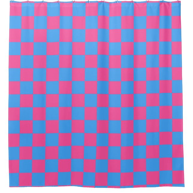 Pink Blue Checkered Check Pattern Shower Curtain (Front)