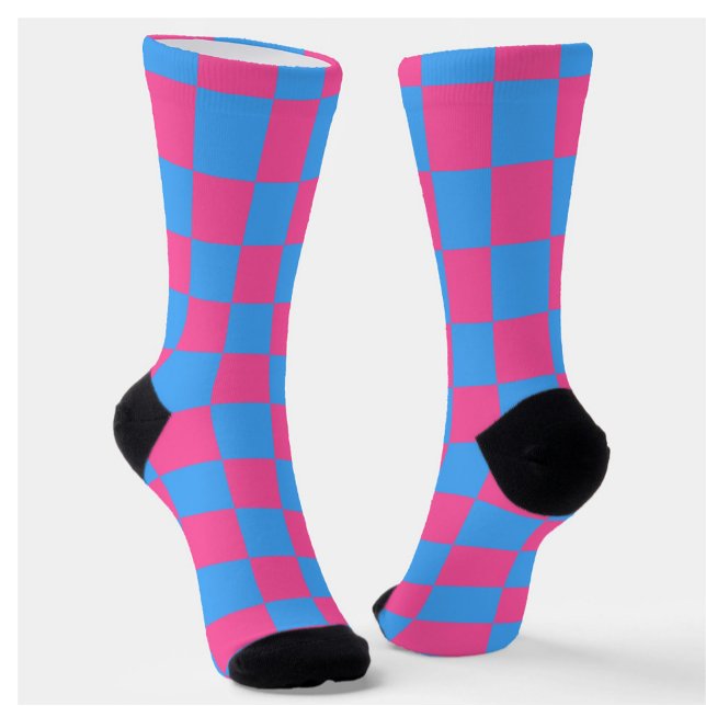 Pink Blue Checkered Check Pattern Socks (Creator Uploaded)