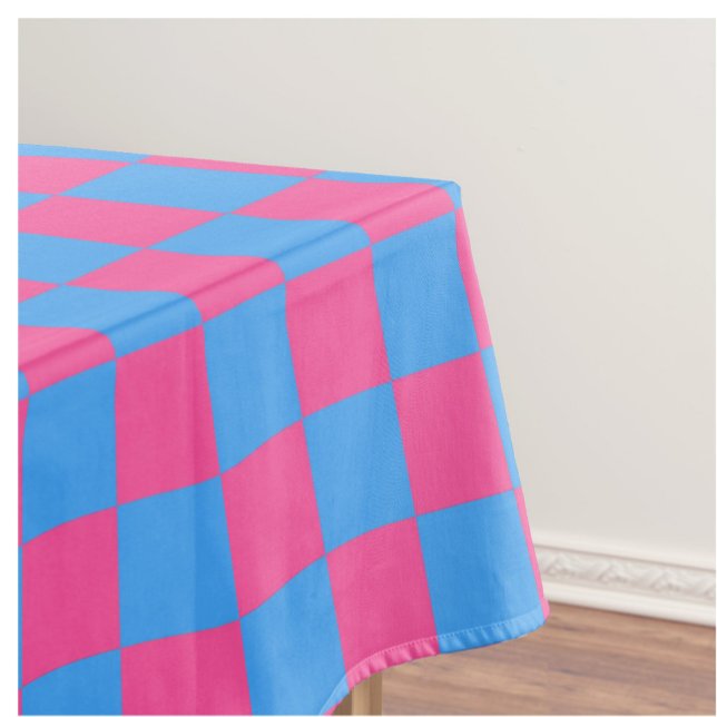 Pink Blue Checkered Check Pattern Tablecloth (Creator Uploaded)
