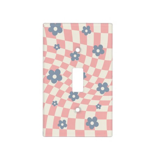 Pink Blue Checkered Floral Light Switch Cover