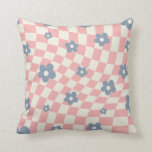 Pink Blue Checkered Floral Throw Pillow<br><div class="desc">Pink Blue Checkered Floral</div>