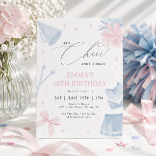 Pink Blue Cheerleading Birthday Coquette Bow Girl Invitation