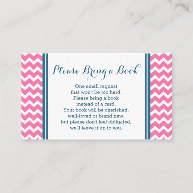 Pink Blue Chevron Baby Shower Book Request Card (Front)