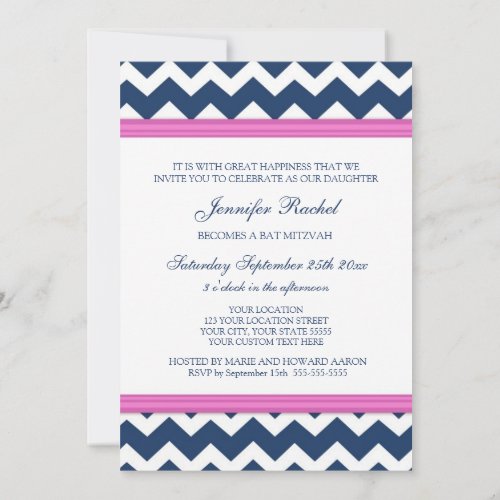 Pink Blue Chevron Bat Mitzvah Invitations