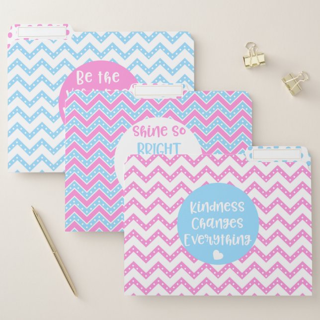 Pink & Blue Chevron Inspiration File Folders (Set)