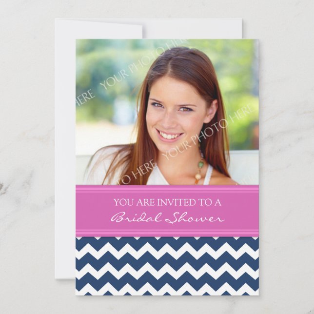 Pink Blue Chevron Photo Bridal Shower Invitation (Front)