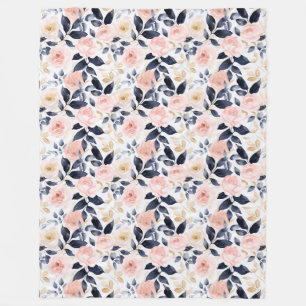 Pink Blue Chic Flowers Bridal Shower Fleece Blanket