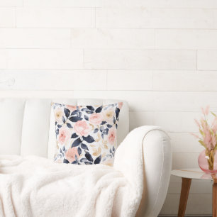 Pink Blue Chic Flowers Throw Pillow