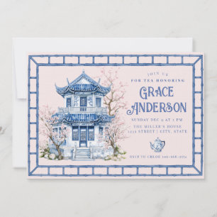 Pink & Blue Chinoiserie Bamboo Tea Invitation