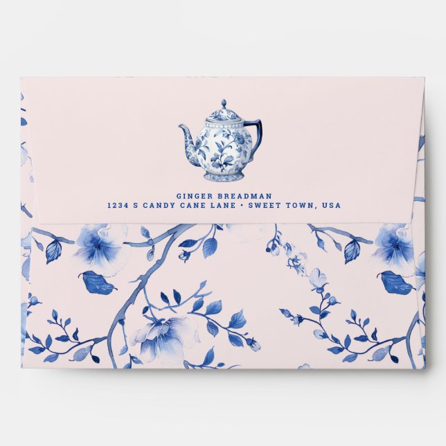 Pink & Blue Chinoiserie Floral Branch Envelope (Back (Top Flap))