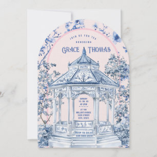  Pink & Blue Chinoiserie Pagoda Tea Invitation