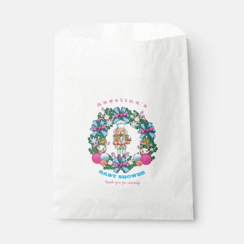 Pink Blue Christmas Nutcracker Wreath Baby Shower Favor Bag