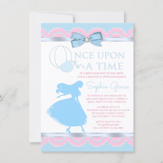 Pink Blue Cinderella Birthday Party Invitation (Front)