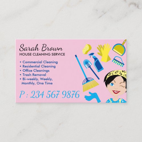 Pink Blue Cleaning Janitorial Gloved Apron Maid Business Card