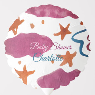 Pink blue clouds baby shower add name watercolor s balloon