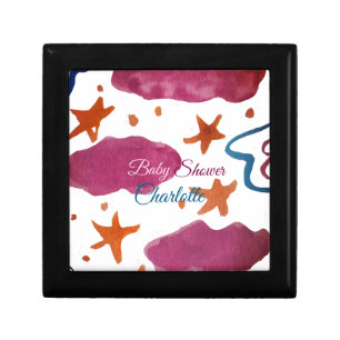 Pink blue clouds baby shower add name watercolor s gift box