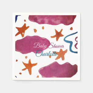 Pink blue clouds baby shower add name watercolor s napkins