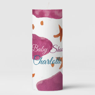 Pink blue clouds baby shower add name watercolor s pillar candle