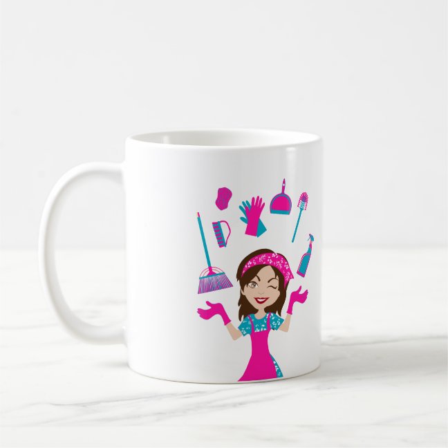 Pink Blue Color Cartoon House Cleaning Service Coffee Mug