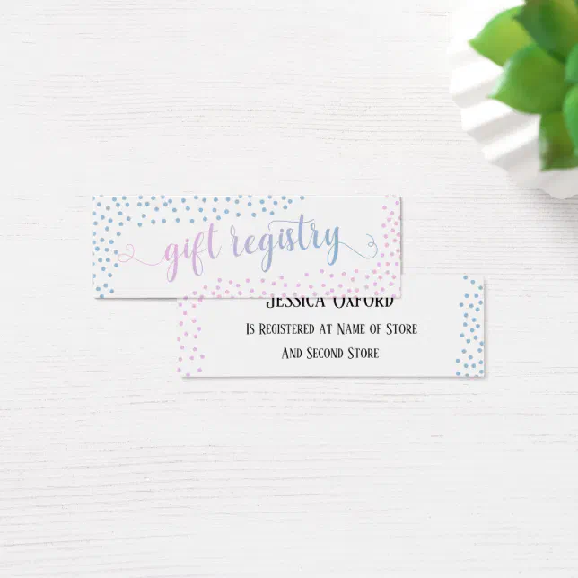 Pink Blue Confetti Baby Gift Registry Handout Card Zazzle