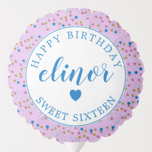 Pink Blue Confetti Dots Sweet 16 Balloon