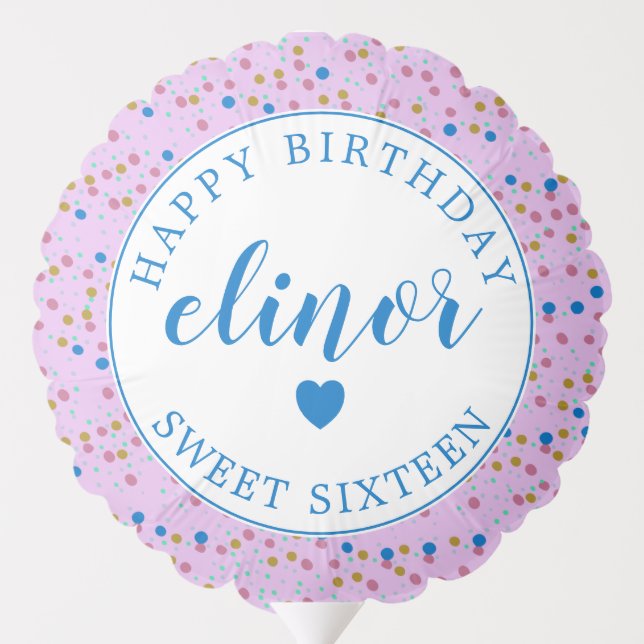 Pink Blue Confetti Dots Sweet 16 Balloon (Back)
