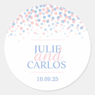Pink blue confetti falling dots wedding sticker