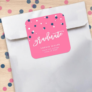 Pink Blue Confetti Graduate Graduation Square Sticker