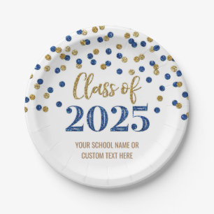 Pink Blue Confetti Graduation 2025 Paper Plates