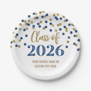Pink Blue Confetti Graduation 2026 Paper Plates