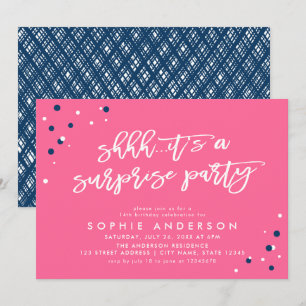 Pink Blue Confetti It's a Surprise Party Birthday Invitation