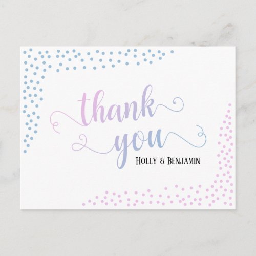 Pink Blue Confetti Typography Baby Thank You Postcard