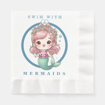 Pink Blue Coral Peach Adorable Mermaid Baby Shower Napkins by samack at Zazzle