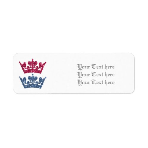 Pink Blue Crown Prince Princess Twins Labels